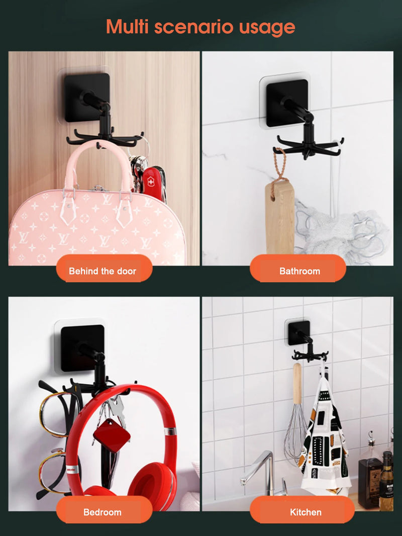 1 peça 360 graus rotativo pp punch free seis garras gancho cozinha espátula colher armazenamento cabide montado na parede